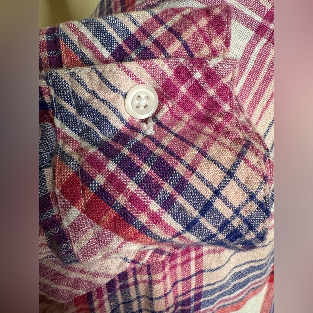 Rails “Charli” plaid linen rayon blouse in fuschia & white peach Size Medium - Picture 6 of 9
